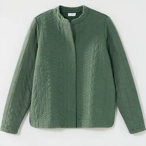 NWT  Pure Jill Quilted-Knit Snap-Front‎ Jacket light watercress SZ  MEDIUM